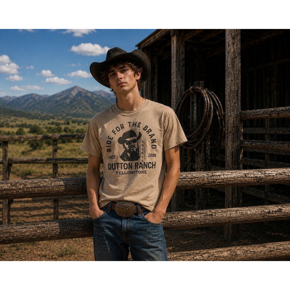 Yellowstone Dutton Ranch Ride For The Brand Rip Wheeler Graphic Tee Tan Small
